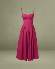 Wine Red Square Neck Pocket Slip Midi Dress