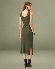 Army Green V Neck Sleeveless Sweater Dress