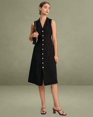 The Black V-Neck Tunic Midi Dress