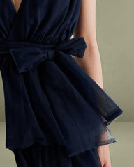 Navy Tiered Backless Floor-Length Dress