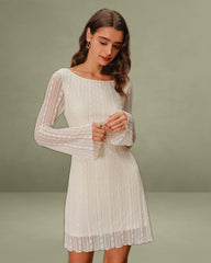 Apricot Lace Bell Sleeve Mini Dress