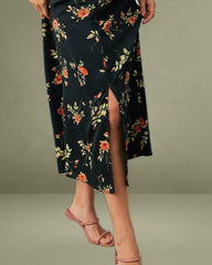 Black V-Neck Floral Short-Sleeve Maxi Dress
