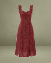 The Red Frill Trim Side Split Midi Dress