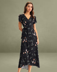 Black Floral Wrap Maxi Dress