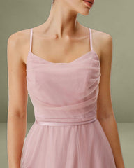 Pink Mesh Flowy Slip Midi Dress