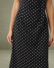 Black Polka Dot Cowl Neck Slip Maxi Dress