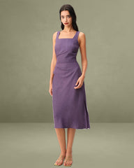 Purple Square Neck Slip Midi Dress