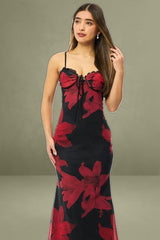 Black Ditsy Bodycon Dress Maxi