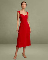 The Red Sweetheart Neck Cap Sleeve Midi Dress