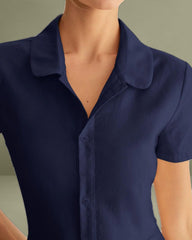 Navy Pocket Short Sleeve Midi Dress