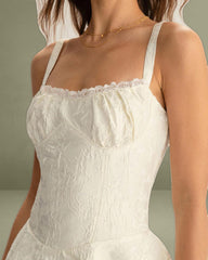 White Jacquard Ruched Slip Mini Dress