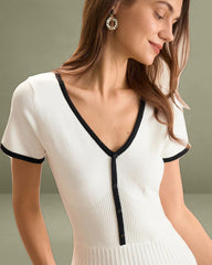 Women's White Contrasting Sweater Midi Dress