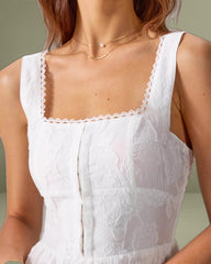 White Jacquard Shirred Slip Midi Dress