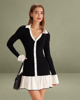 Black Contrasting Bell Sleeve Sweater Dress