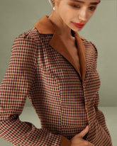 Brown Plaid Spliced Suede Mini Dress