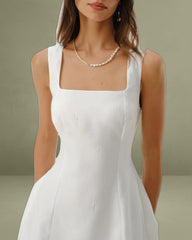 White Square Neck Textured Slip Dress