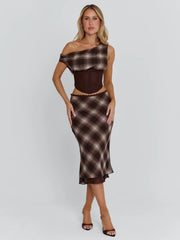 Ellapink NARELLE MIDI SKIRT BROWN CHECK