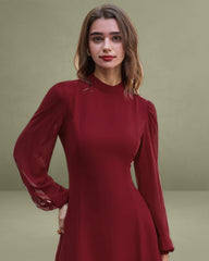 Red Mock Neck See-Through Mini Dress