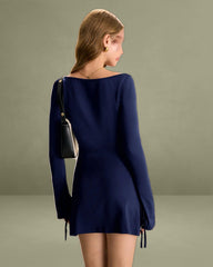 Navy Square Neck A-Line Mini Dress
