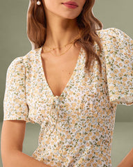Yellow Floral V-Neck Mini Dress