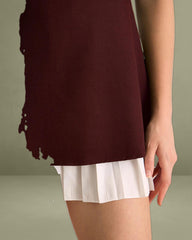 Wine Red Contrast Sleeveless Mini Dress