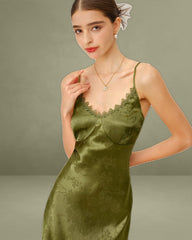 Green Jacquard Corset Slip Maxi Dress