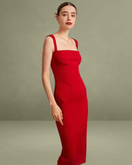 The Red Square Neck Ribbed Midi Dress