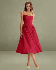 Red Square Neck Pocket Slip Midi Dress