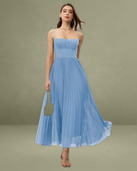 Blue Sweetheart Neck Flowy Slip Maxi Dress