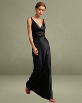 Black Cowl Neck Sheath Satin Maxi Dress