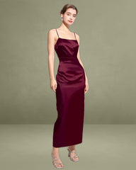 The Red Back Slit Satin Sling Maxi Dress