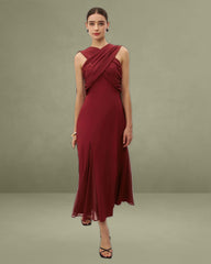 Wine Red Flowy Sleeveless Maxi Dress