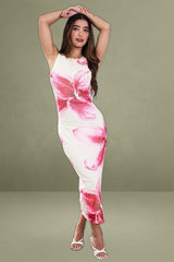 Pink Floral Bodycon Dress Sleeveless Mesh