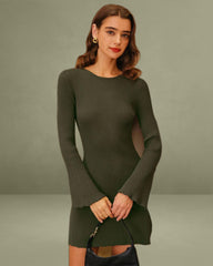 Army Green Bell Sleeve Sweater Dress