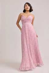 Ellapink Chiffon Pleated Floral Print Dress | Made To Order