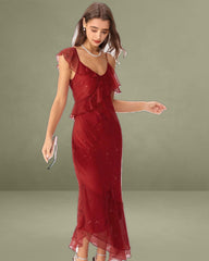 Red Tie Dye Mermaid Slip Maxi Dress