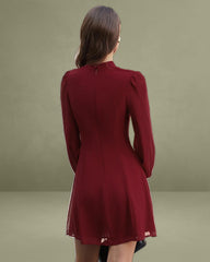 Red Mock Neck See-Through Mini Dress