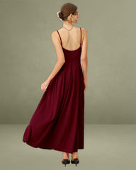 Wine Red Pleated Maxi Slip Dress