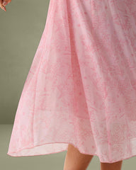 Pink Square Neck Ruffle Midi Dress