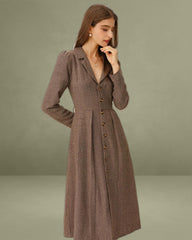 Brown A-Line Pleated Midi Dress