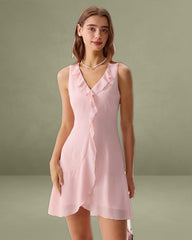 Pink Ruffle Sleeveless Mini Dress