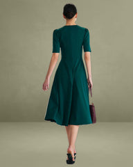 Green Puffed Sleeve Button Midi Dress