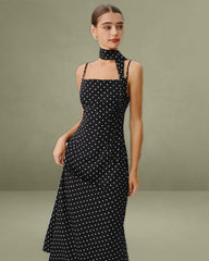 Black Polka Dot Cowl Neck Slip Maxi Dress