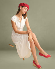 The Solid Color Lapel Midi Dress