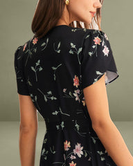 Black Floral Wrap Maxi Dress