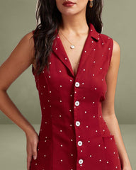 The Red V Neck Polka Dot Tie Back Midi Dress