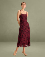 Red Floral Bodycon Slip Midi Dress