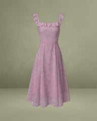 Purple Floral Square Neck Ruffle Slip Midi Dress