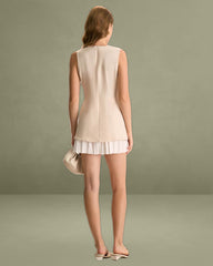 Women's Apricot Spliced Pleated Mini Dress