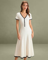 Women's White Contrasting Sweater Midi Dress